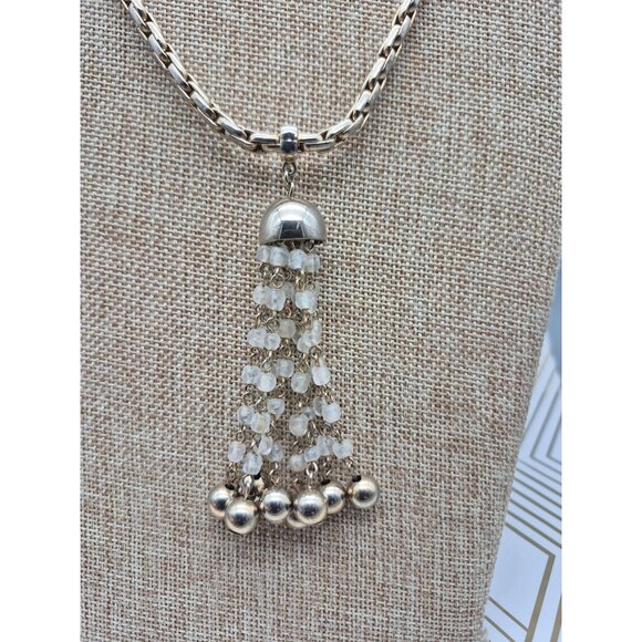 Cute Thick Gold Tone Chain with Dangle Tassel Pendant 24" Statement Fashion - Picture 4 of 8